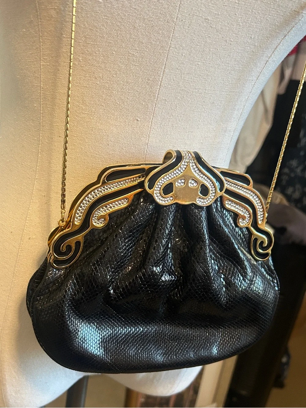 Finesse La Model Black Snakeskin Leather  Too Clutch Bag